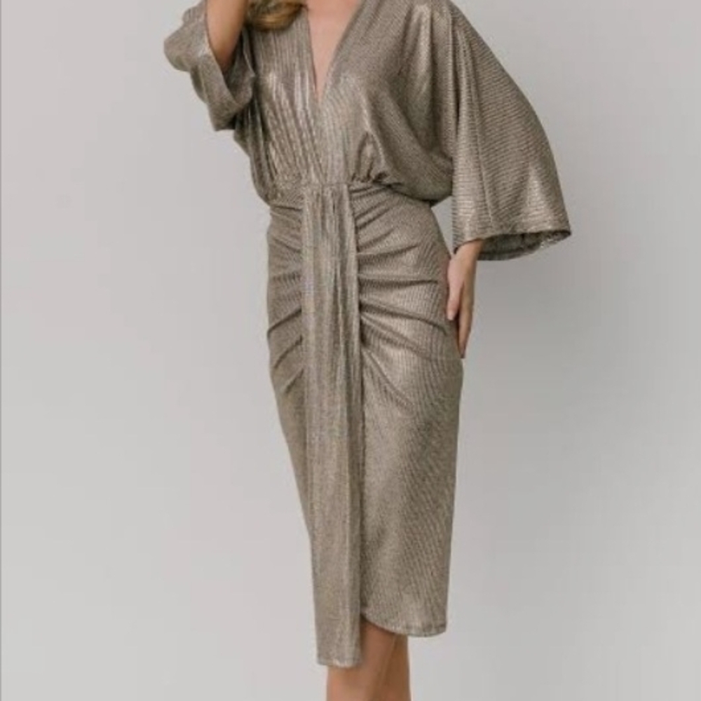 Baltic Born Metallic Gray Ribbed Midi Dress